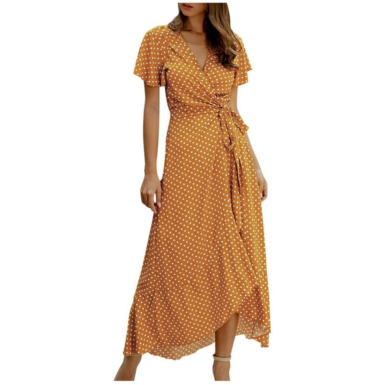 Chiffon Dots V-neck Split Dress