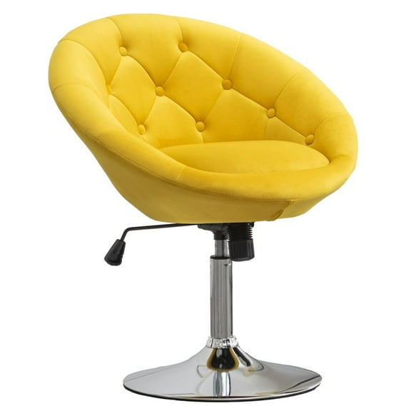 Noas Velvet Upholstered Tufted Back Swivel Accent Chair in Yellow