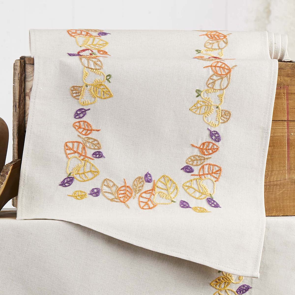 Nob Hill™ Autumn Leaves Table Runner Stamped Embroidery Kit - Walmart.com