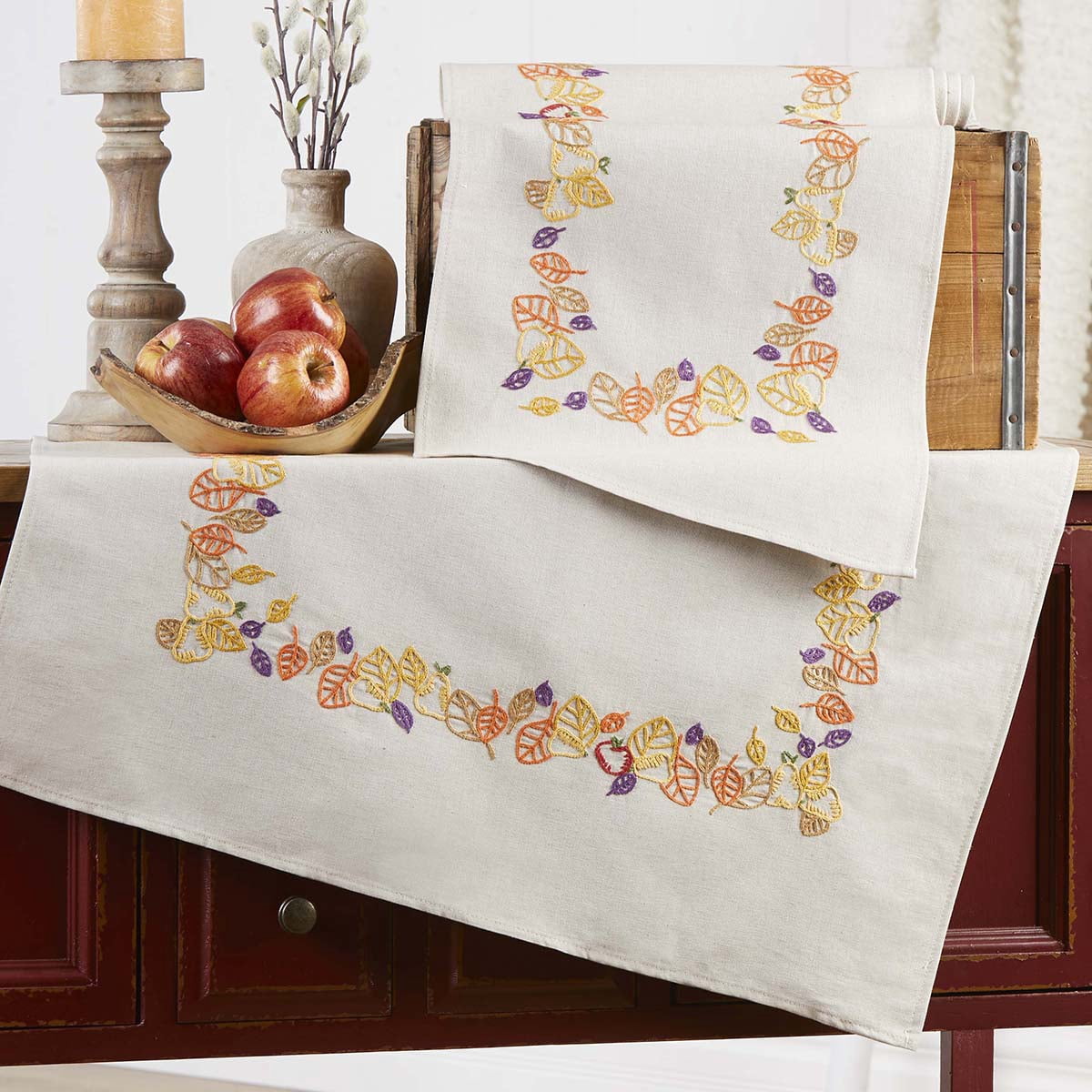 Nob Hill™ Autumn Leaves Table Topper & Runner Set Stamped Embroidery ...