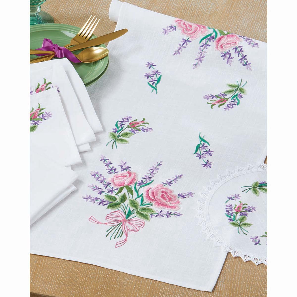 Nob Hill™ Roses & Lavender Runner Stamped Embroidery - Walmart.com