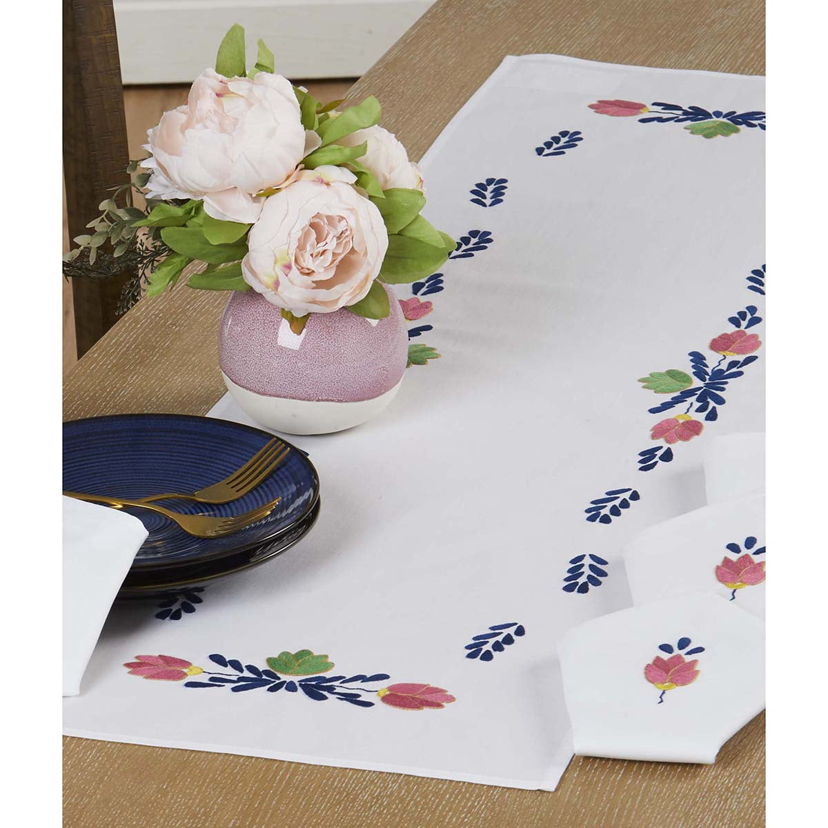 Nob Hill™ Tiny Folk Flowers Runner Stamped Embroidery - Walmart.com