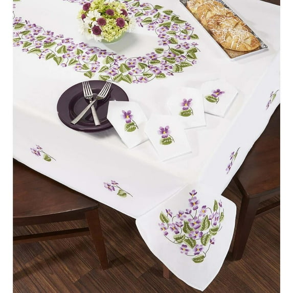 Nob Hill™ Violet Wreath Tablecloth Stamped Embroidery
