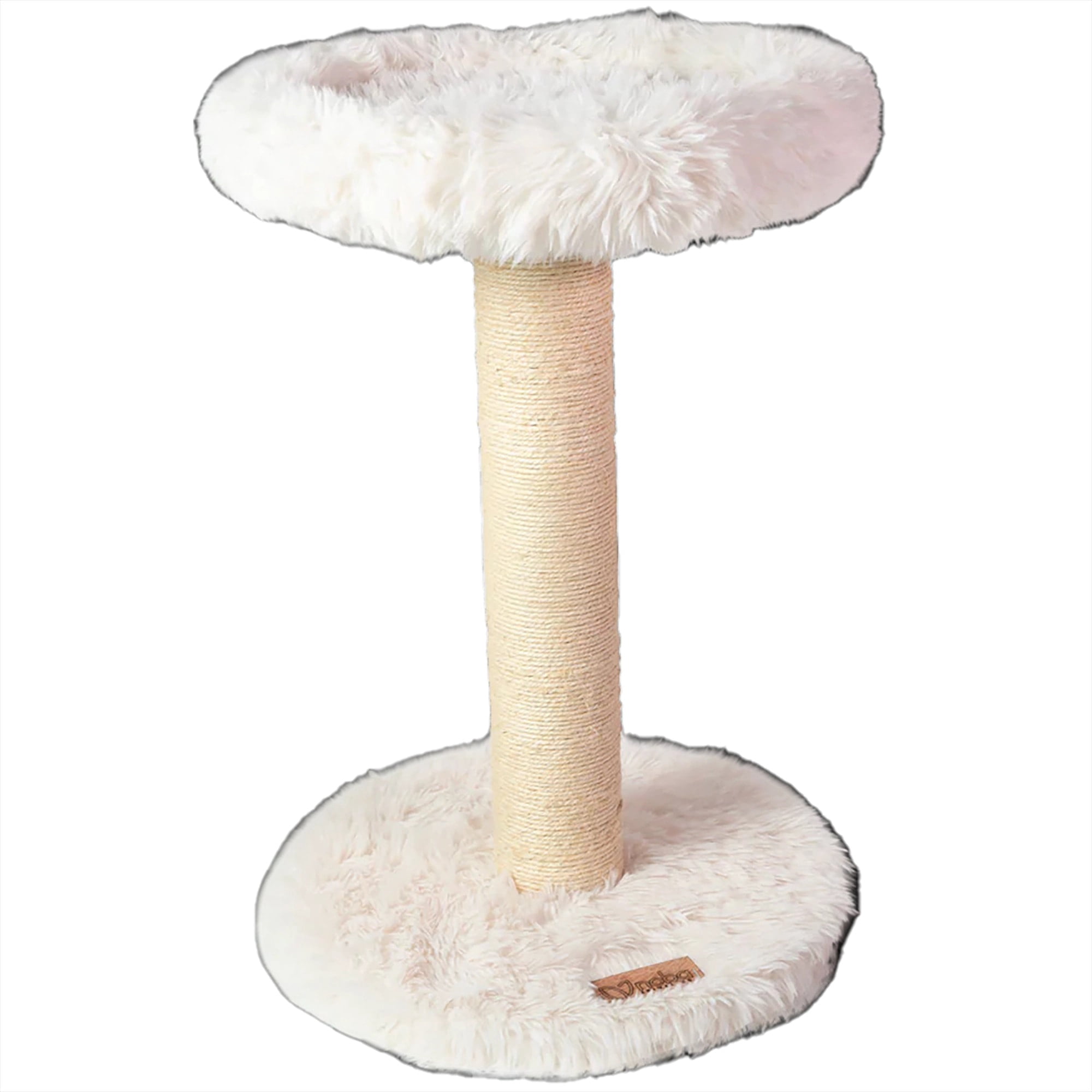 Noba: Classic Cat Tree - Antique White - 1-Level Round Perch, Cozy Faux Fur, Scratchable Rope Post, Climb-Play-Sleep, Animal Pet Lounge, 16 x 24"