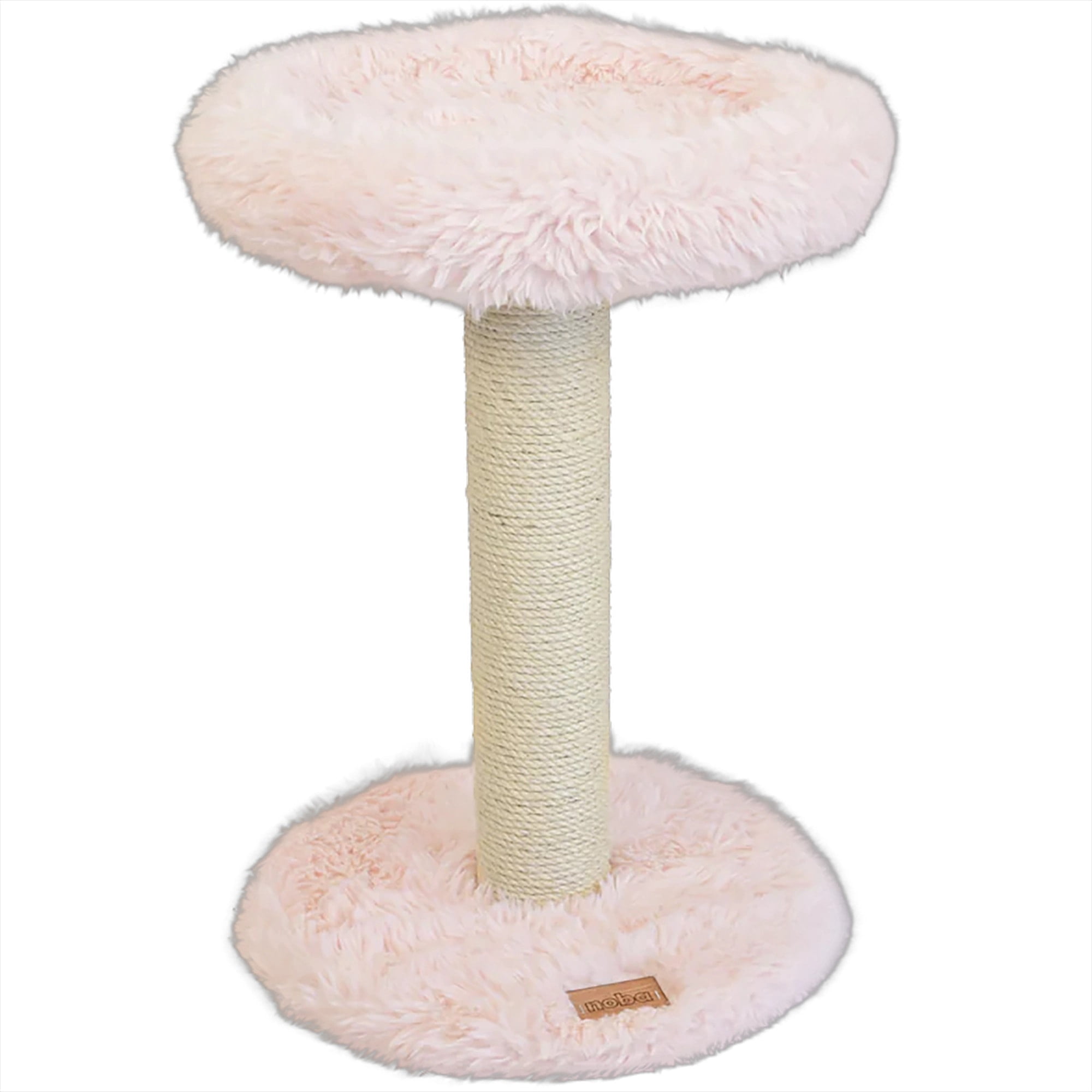 Noba: Classic Cat Tree - Blush Dusty Pink - 1-Level Round Perch, Cozy Faux Fur, Scratchable Rope Post, Climb-Play-Sleep, Animal Pet Lounge, 16 x 24"
