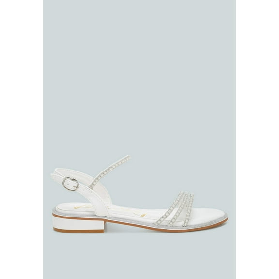 Nobbity Rhinestone Pearl Detail Flat Sandals