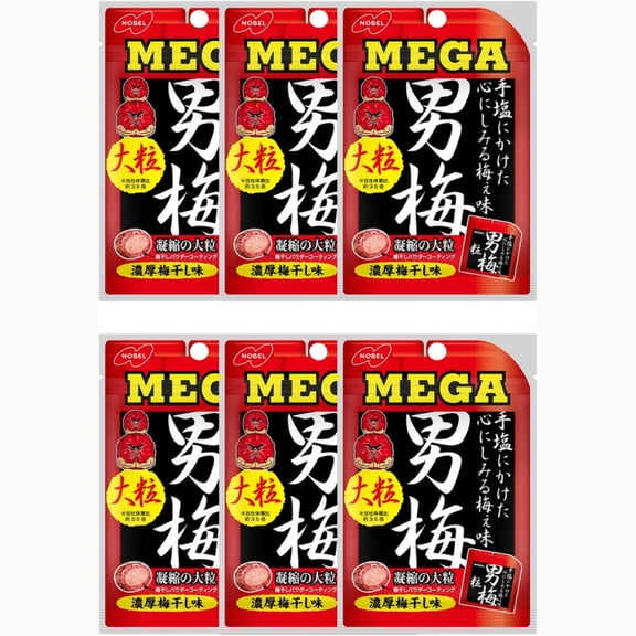 Nobel Seika Mega Otoko Ume Candy 30g x 6 Packs  Intense Japanese Pickled Plum Flavor  Made in JAPAN - Tokyo Sakura Mall