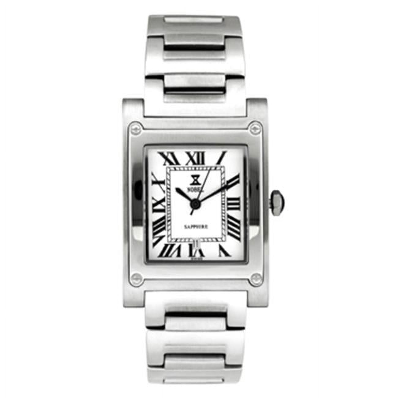 Nobel Watch N 776 G Stainless Steel Gents Watch White Dial with Roman Numerals Sapphire Crystal Swiss Movement