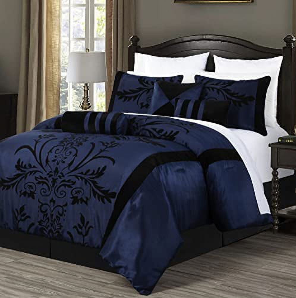 Nobility 7Piece Comforter Set Faux Comforter Black Flocked Velvet