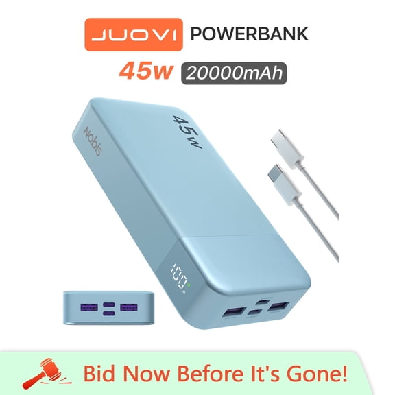 Nobis Power Bank, 45W 20000mAh Portable Charger, USB C Fast Charging, 4 Ports External Battery Pack with LED Digital Display, Compatible with Laptop, iPhone 15 14 13 Pro Samsung S23 S22 (Blue)