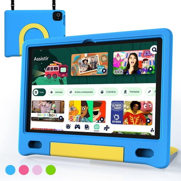 Nobklen Kids Tablet 10 Inch 64GB Android 14 Tablet for Kids Ages 3-12 with WiFi, Google Kids Space Parental Control APP Children Tablets with Case Blue