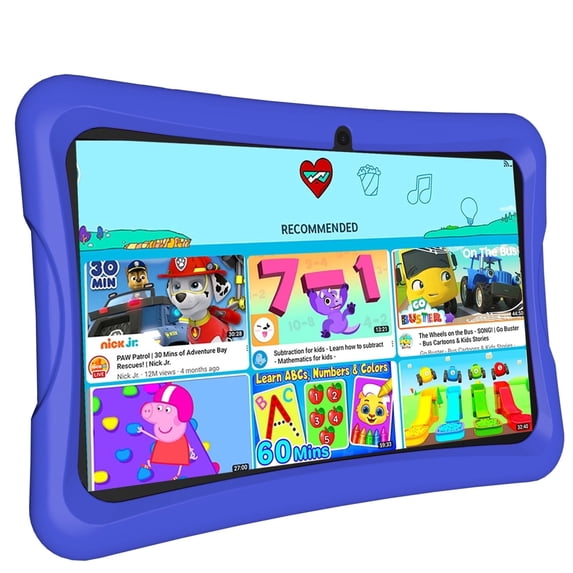 Nobklen Kids Tablet 10 Inch 64GB Android 14 Tablet for Kids Ages 3-12 with WiFi, Google Kids Space Parental Control APP Children Tablets with Case Blue