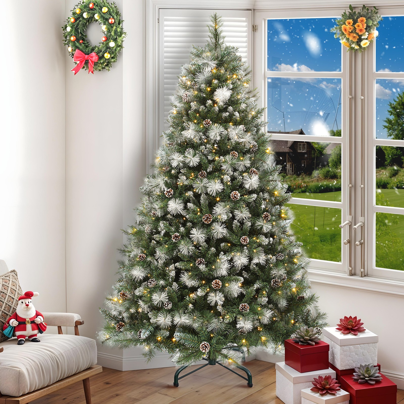 Noble 6ft Prelit & Pre-Decorated Scotch Pine Christmas Tree W/Remote ...