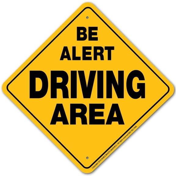 Noble Beasts Graphics 20953 Be Alert Driving Area Area Sign Aluminum 12 in X 12 in 3
