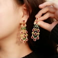 thumbnail image 1 of Noble Colorful CZ Bridal Costume Big Long Drop Tassel Earring Dubai Gold Jewelry, 1 of 9