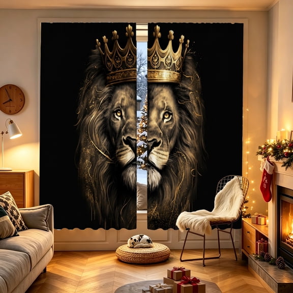 Noble Crown Lion Double Portrait Printed Window Curtain, 53.9x17.7/27.5x39.3/27.5x59 inch, Polyester, Opaque, Indoor Household Decor