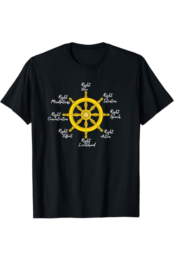 Noble Eightfold Path Buddha Dharma Wheel Wisdom Quote T-ShirtMen's and women's gift, black and white T-shirt, size: Extra large S-4XL