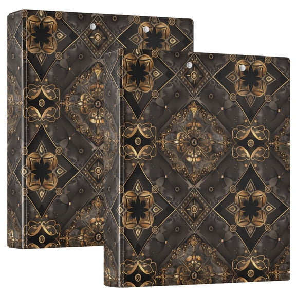 Noble Flower Pattern 2 Pcs Hardcover 3 Ring Binder 1.5” Round Rings Letter Size Paper Pockets for School Office Supplies