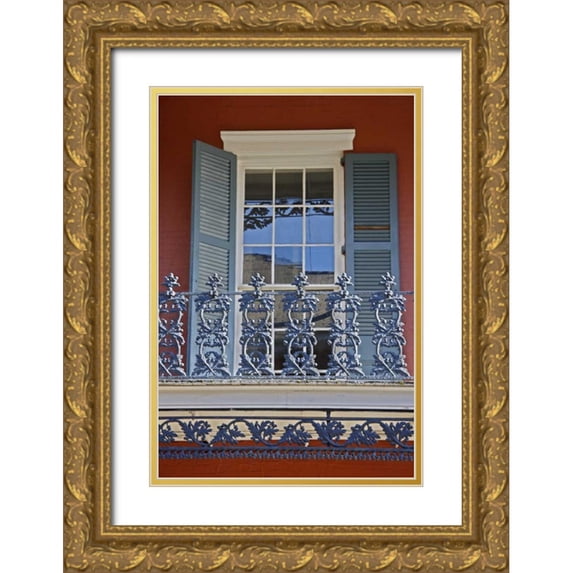 Noble Gardner, Nancy 13x18 Gold Ornate Wood Framed with Double Matting Museum Art Print Titled - Louisiana, New Orleans, Historic Window detail