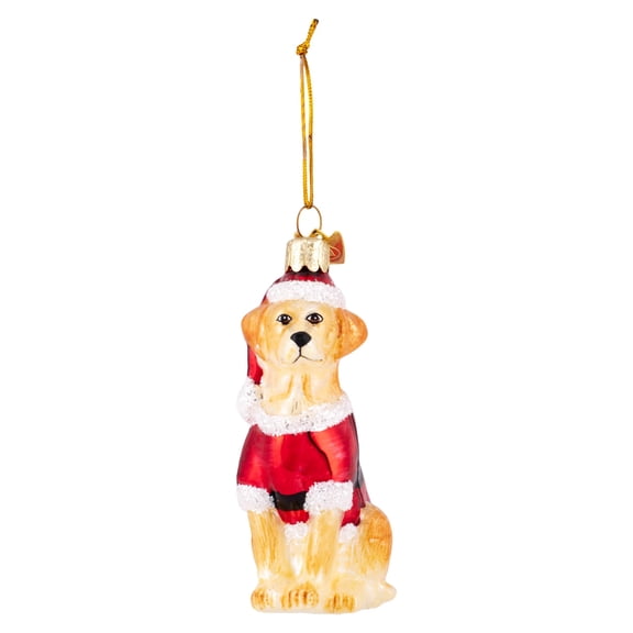Noble Gems Glass Yellow Labrador Retriever With Santa Suit Ornament