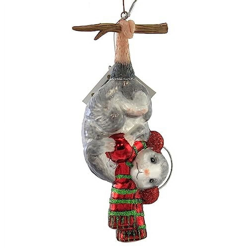 Noble Gems Hanging Possum Glass Christmas Ornament with Scarf