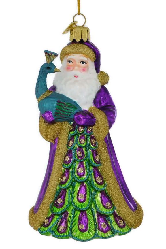 Noble Gems PEACOCK SANTA Glass Christmas Ornament, by Kurt Adler