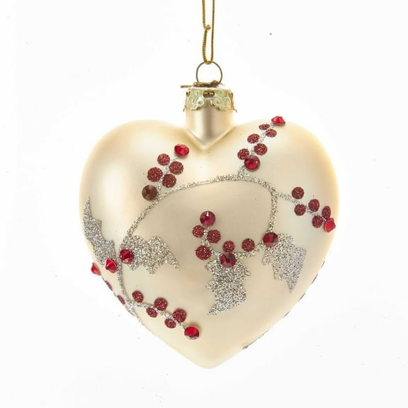 Noble Gems SOFT GOLD HEART Glass Christmas Ornament with Swarovski Crystals