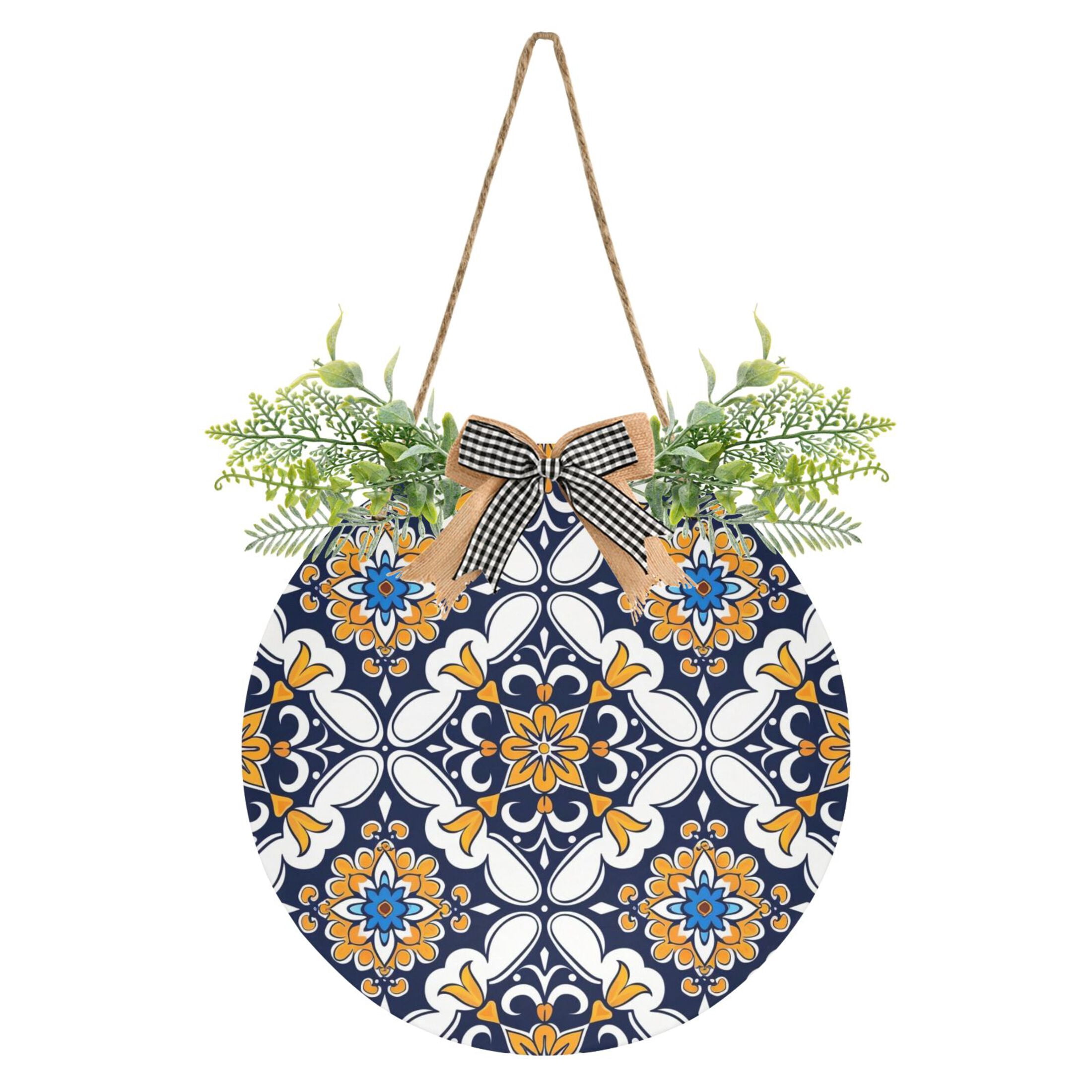 Noble Geometric Floral Welcome Front Door Sign Round 12 inch Porch