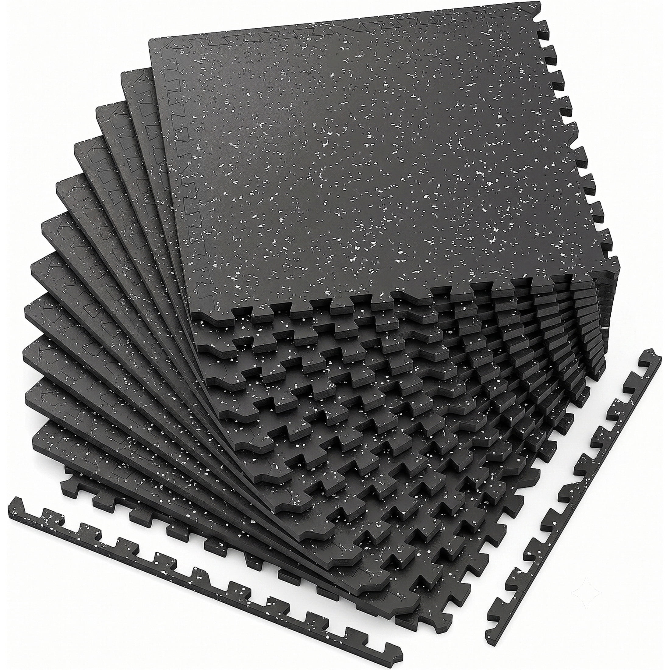 Noble House 0.6" Thick Interlocking Rubber Top & EVA Foam Floor Workout Mats for Gym, Yoga, 12 Tiles, Black & White