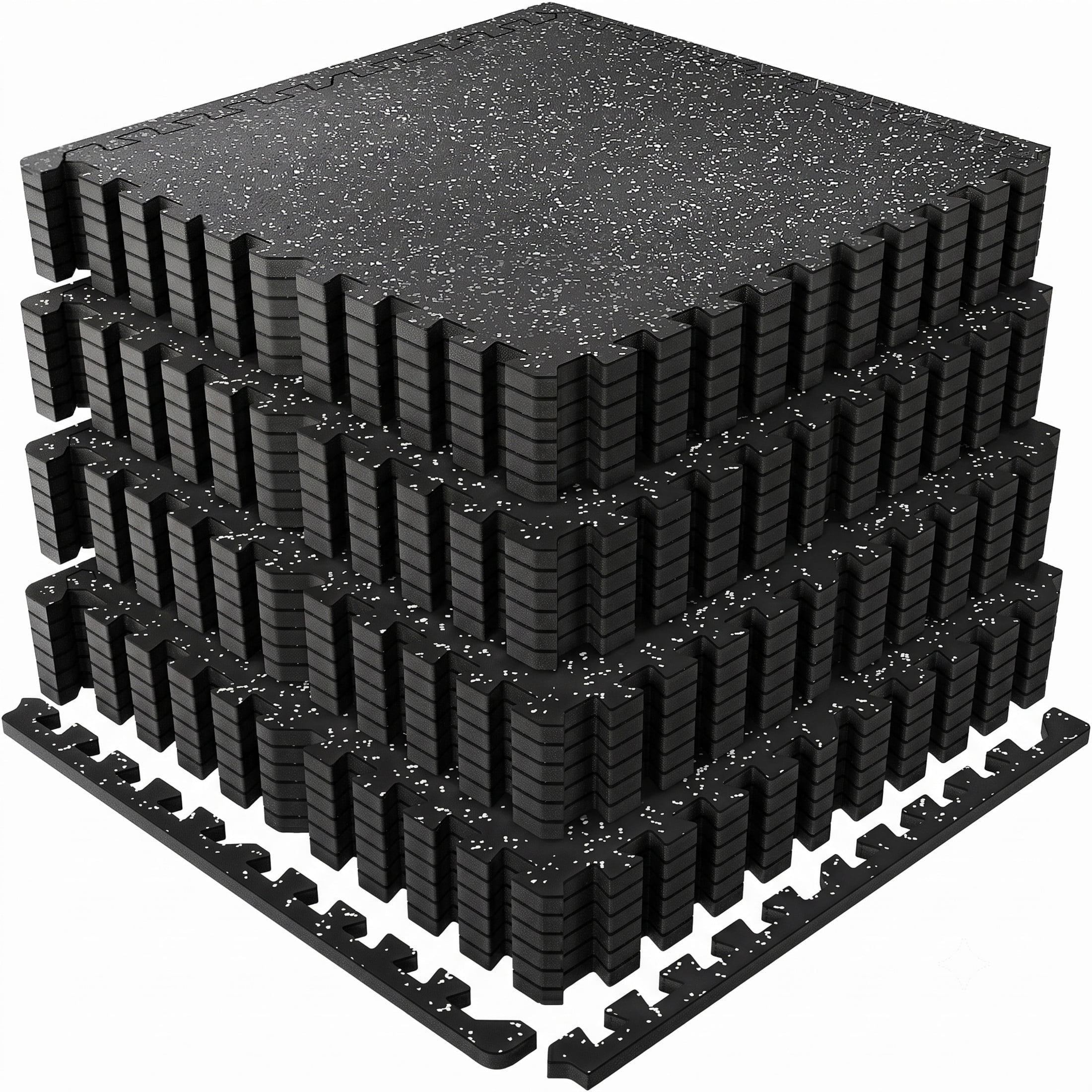 Noble House 0.6" Thick Interlocking Rubber Top & EVA Foam Floor Workout Mats for Gym, Yoga, 24 Tiles, Black & White