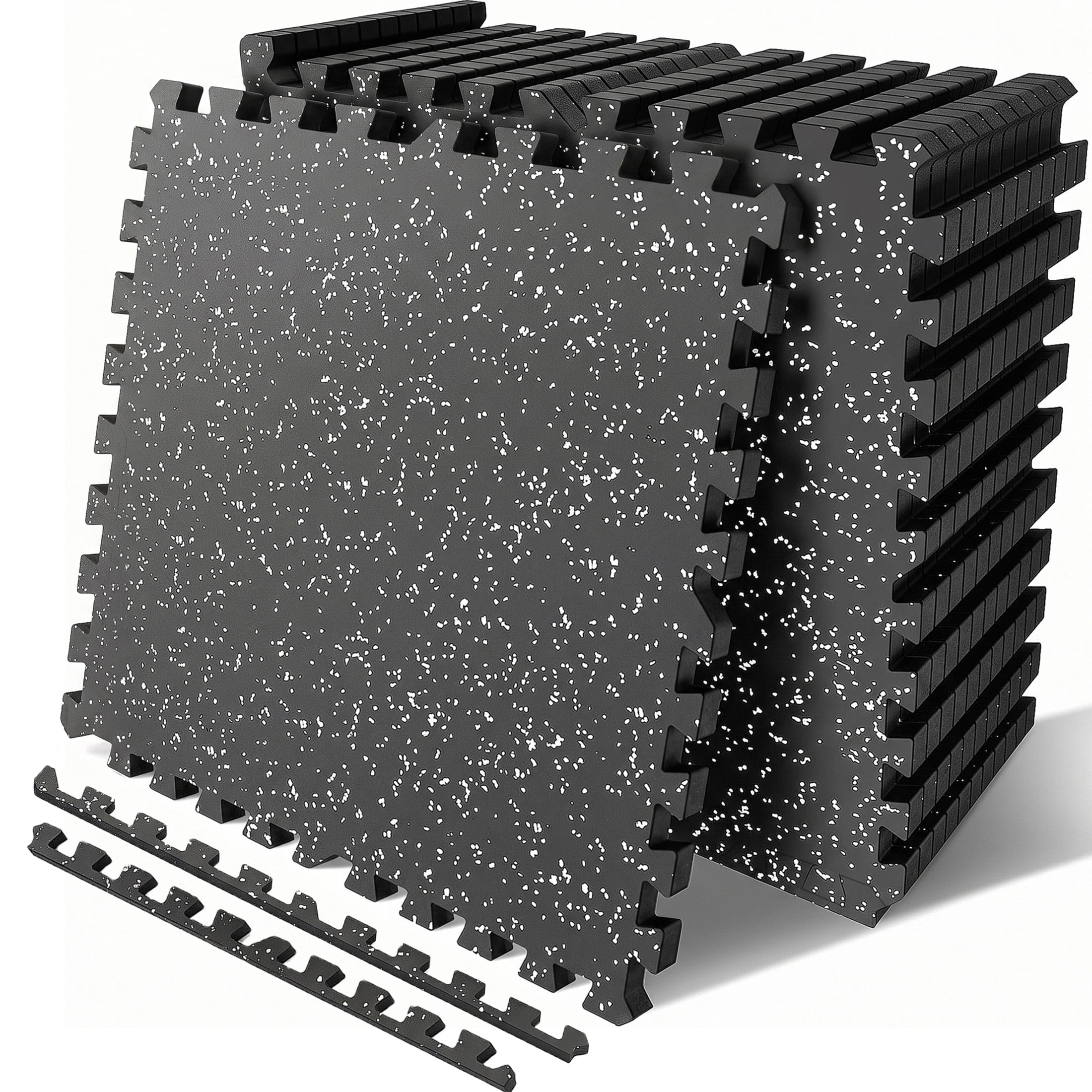 Noble House 0.79" Thick Interlocking Rubber Top & EVA Foam Floor Workout Mats for Gym, Yoga, 12 Tiles, Black & White