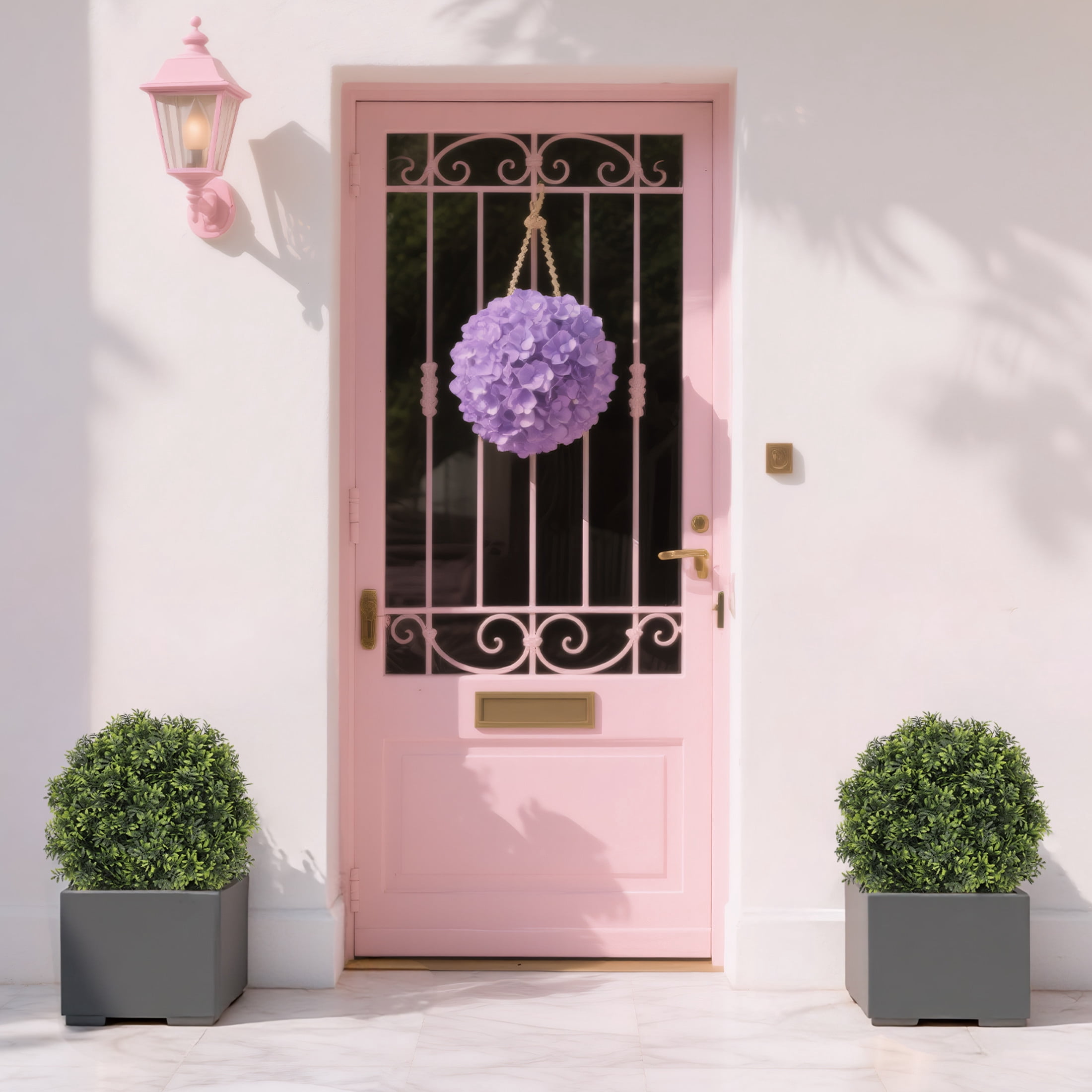 Noble House 1.8FT Artificial Boxwood Ball Trees, Faux Shrubs in Black Pots for Porch, Patio, Entryway, Green, Set of 2