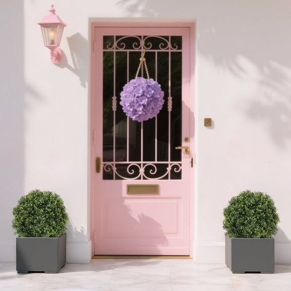 Noble House 1.8FT Artificial Boxwood Ball Trees, Faux Shrubs in Black Pots for Porch, Patio, Entryway, Green, Set of 2