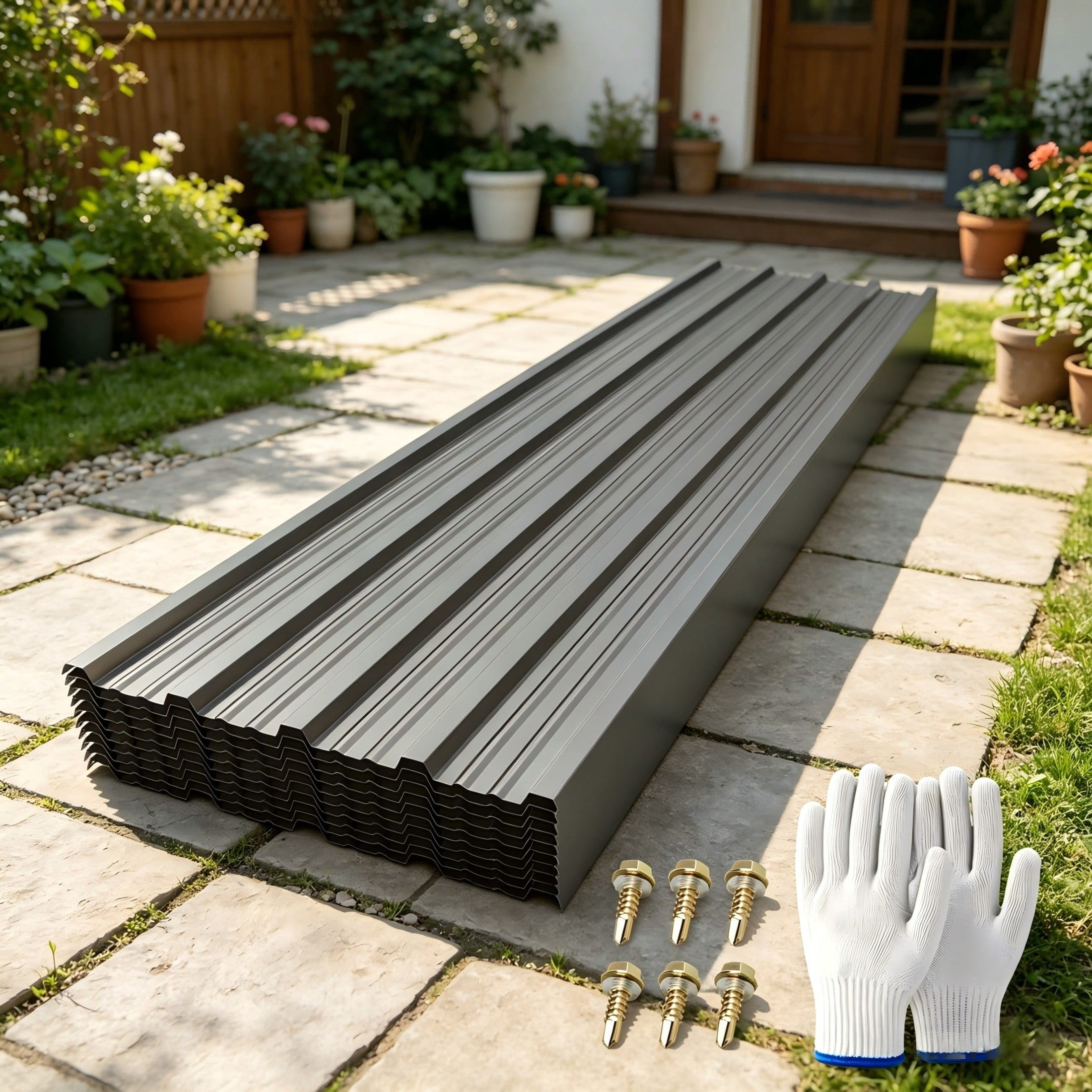 Noble House 10 Pack Corrugated Galvanized Metal Roofing Panels, 18.9" x 72.83" Waterproof Sheets, Gray