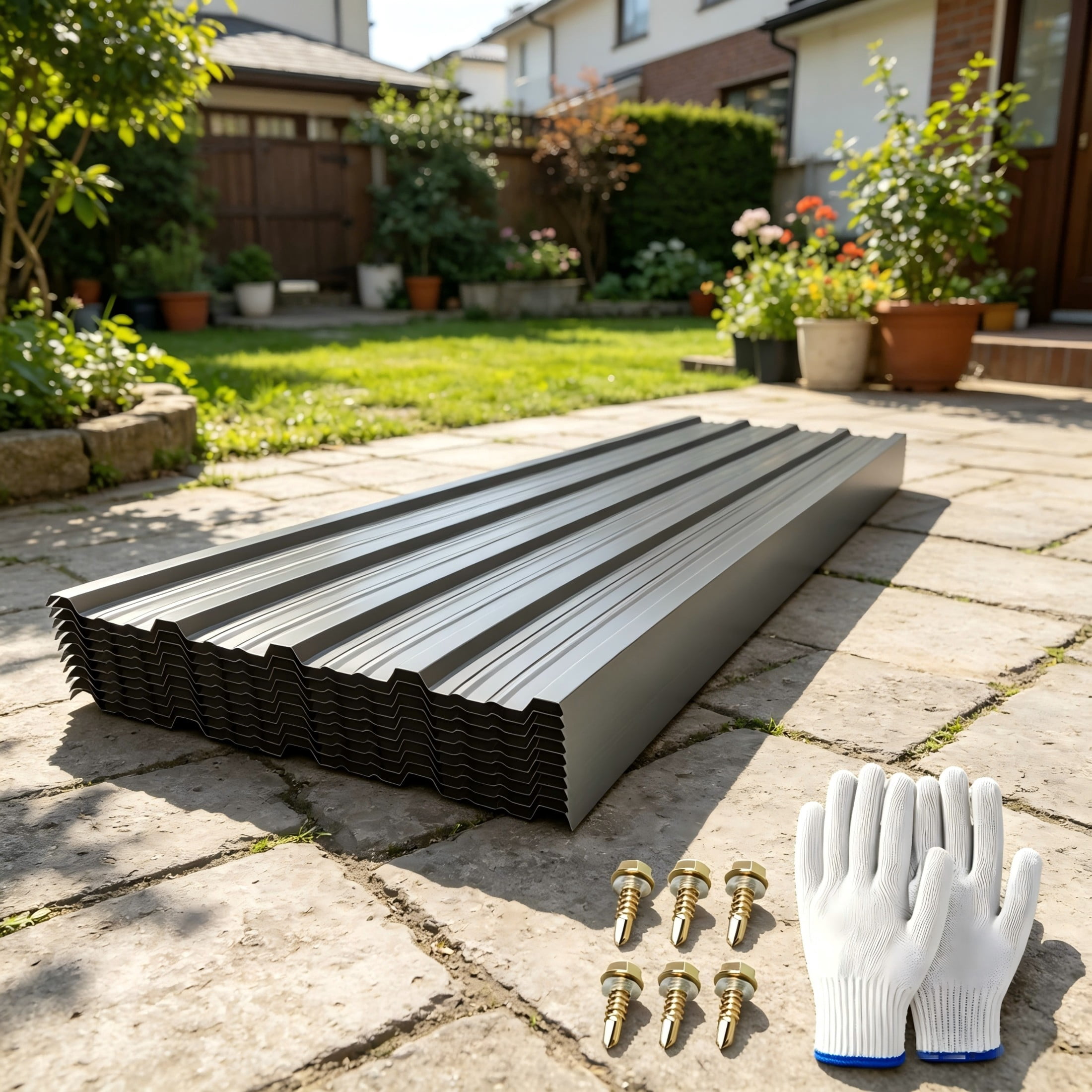 Noble House 10 Pack Corrugated Galvanized Steel Roof Panels, 61.02" x 18.9" Roofing Sheets, Gray