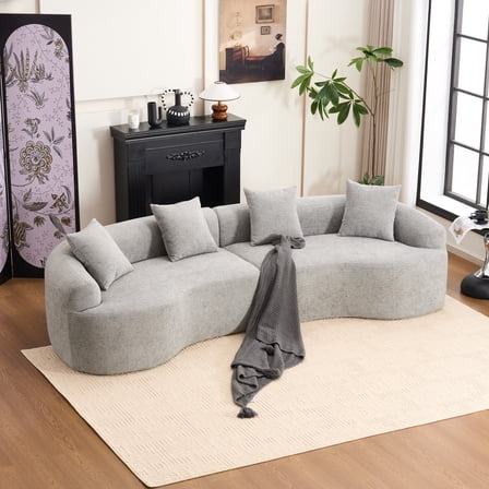 Noble House 110" Curved Boneless Modular Sectional Sofa, Chenille Compression Couch Sleeper, Living Room, Grey