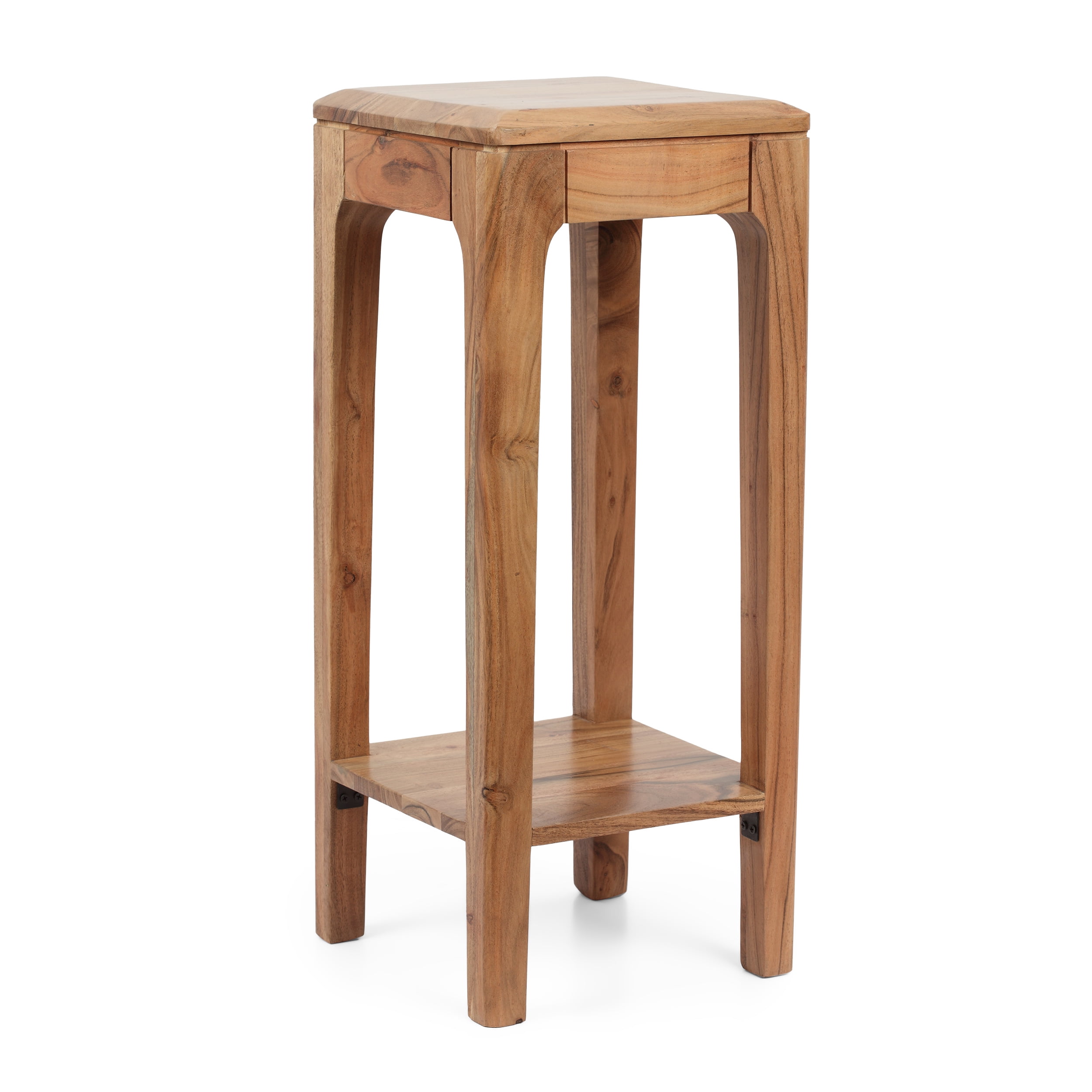 Noble House 12.00” x 12.00” x 29.00” Natural Acacia Wood Plant Stand with Open Shelf