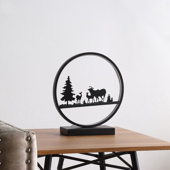 Noble House 12.75" Deer Family Integrated LED Accent Lamp, Compact Ring Design, Inline Switch, Matte Black