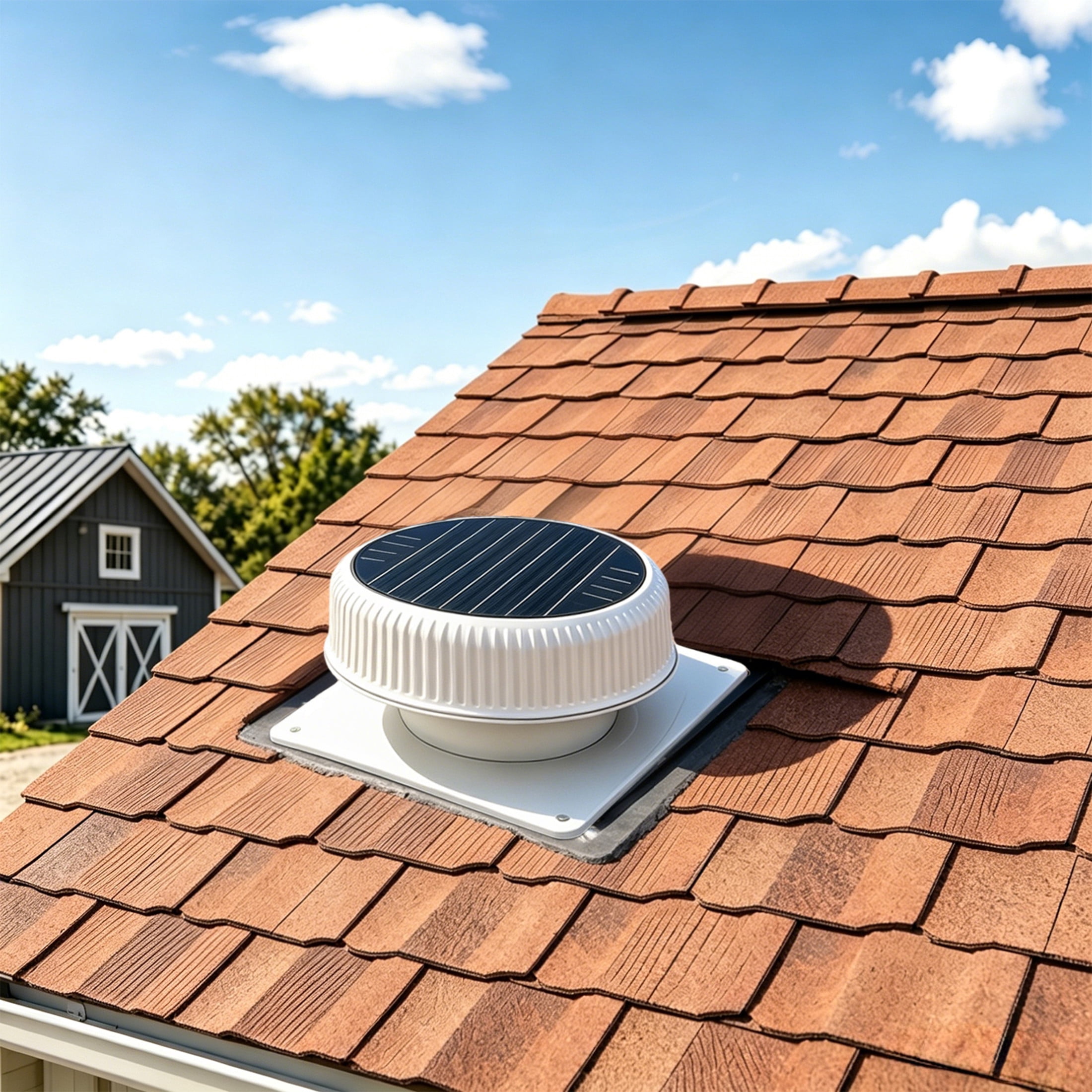 Noble House 12" Flush Mount Round Solar Roof Vent Fan, 30W Dual Power Attic Exhaust Fan for Attic Garage, White