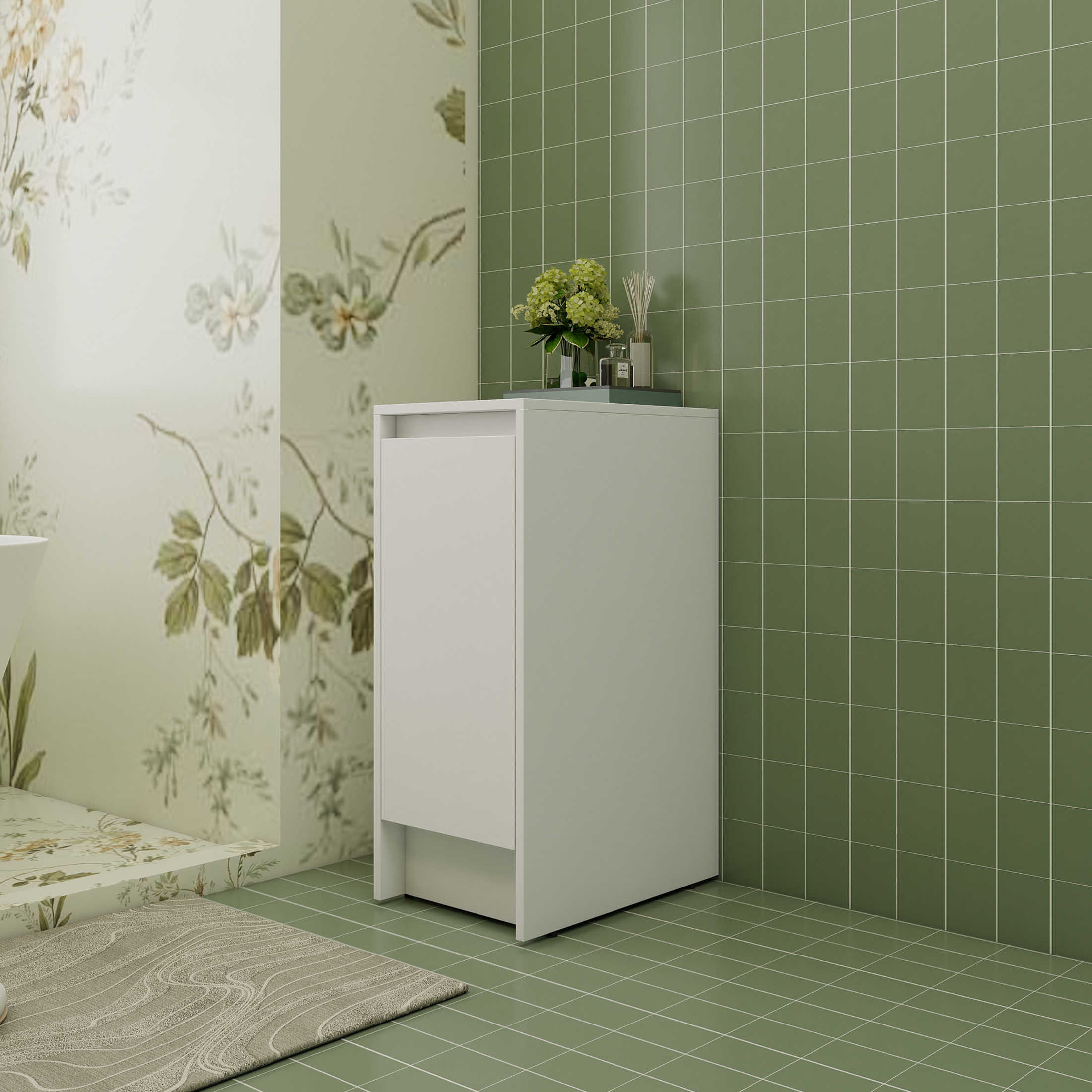 Noble House 12" Freestanding Bathroom Storage Cabinet, Soft-Close Door, Adjustable Shelf, Hidden Handle, Glossy White