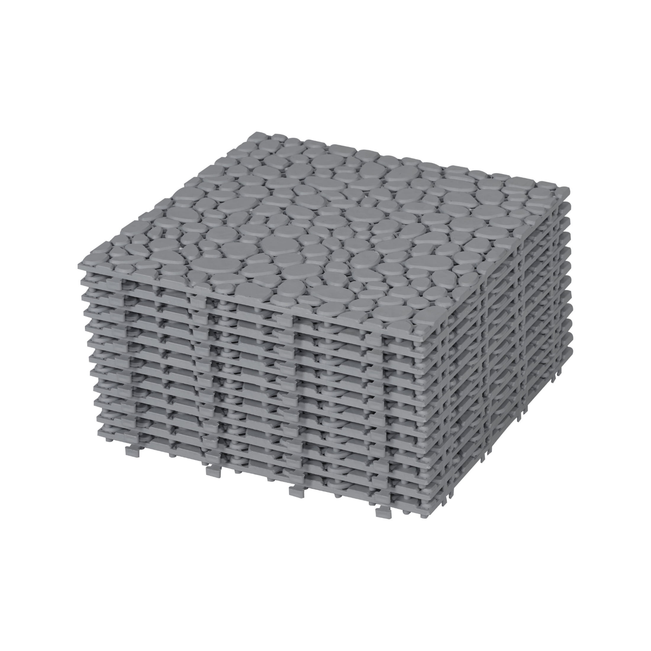 Noble House 12" Pebble Plastic Interlocking Deck Tiles, Waterproof Anti-Slip Outdoor Flooring, Gray, 12 PCS