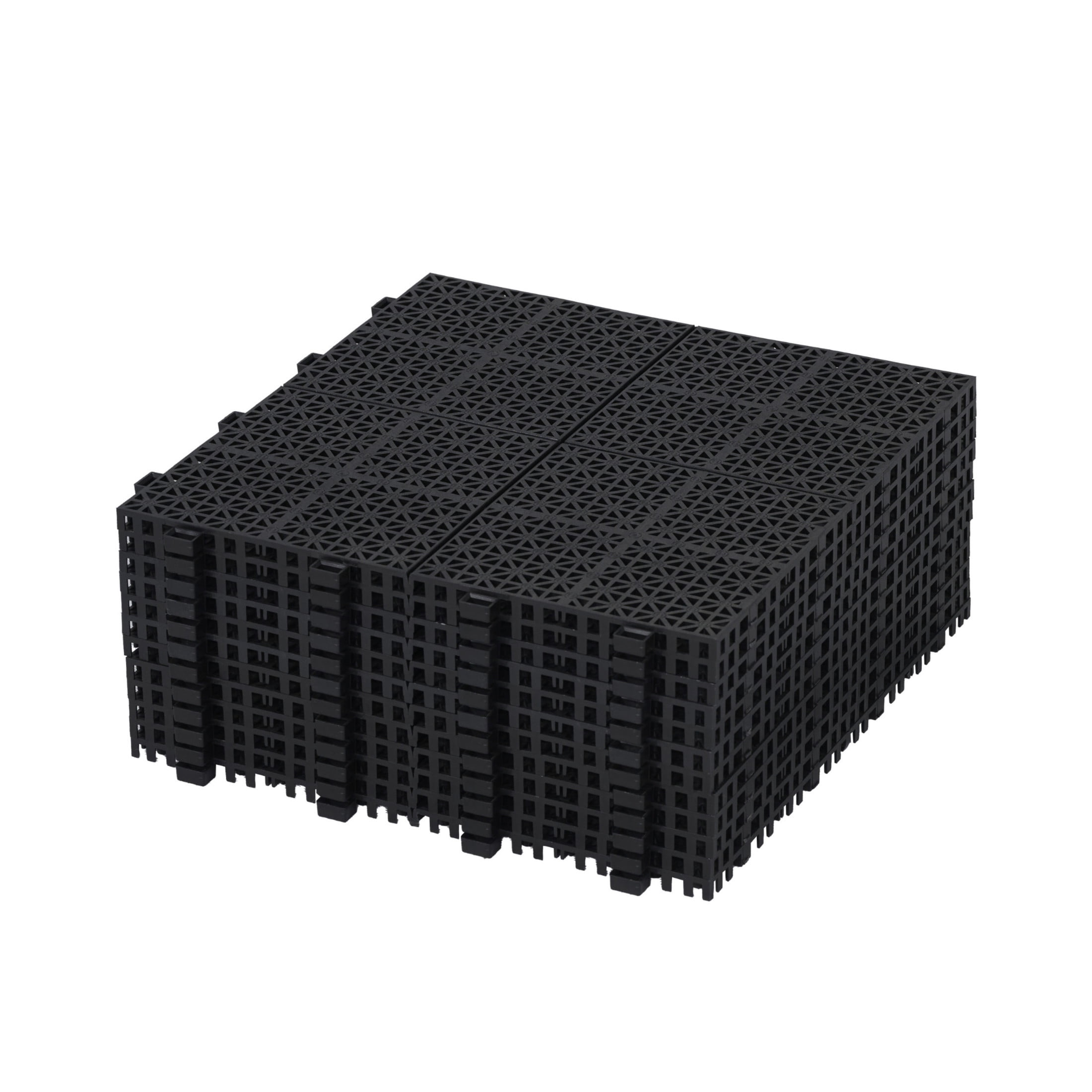 Noble House 12" Rosette Plastic Waterproof Interlocking Deck Tiles, Heavy Duty, Anti-slip Bathroom, Black, 12 PCS