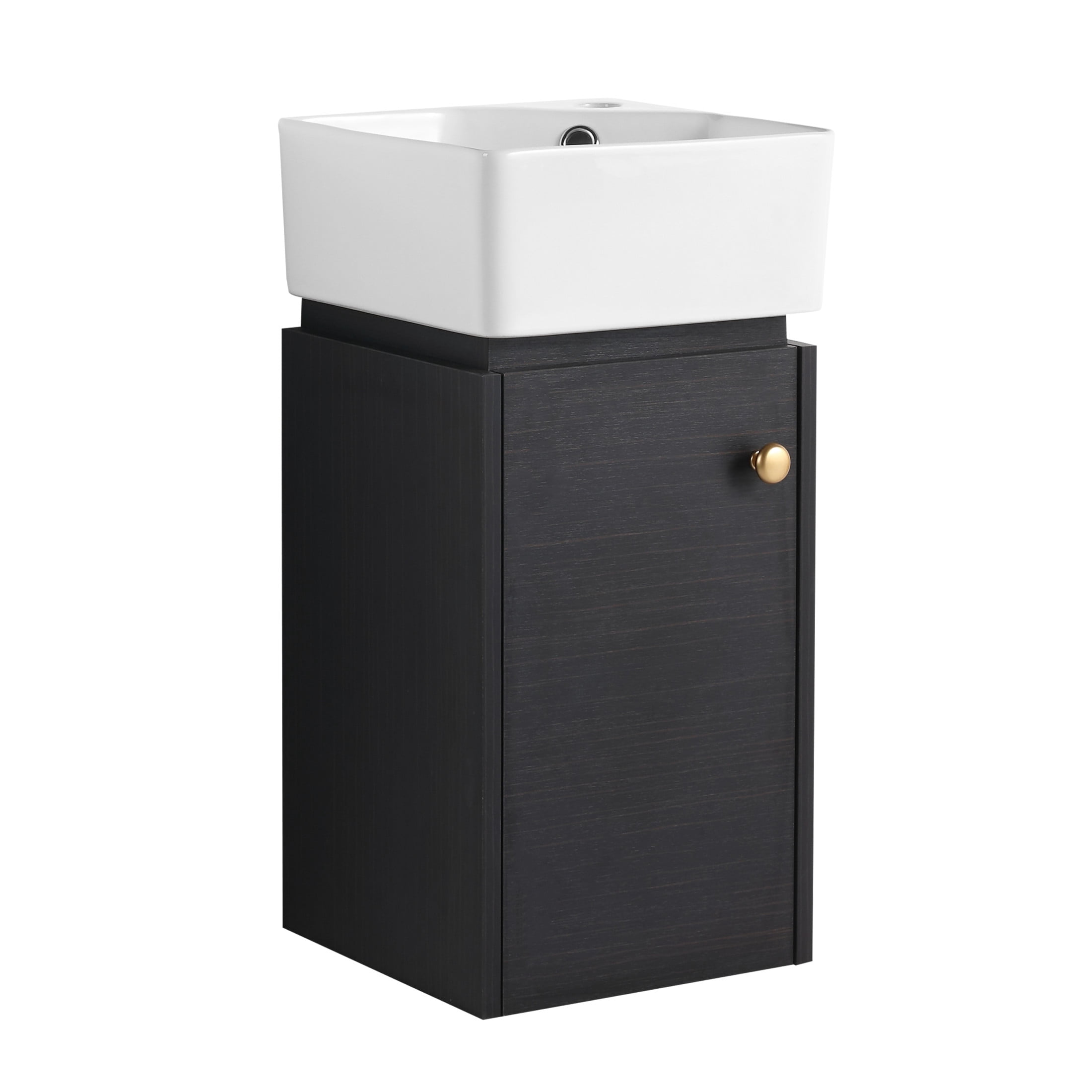 Noble House 12" Small Wall-Mounted Bathroom Vanity, Ceramic Sink, Soft-Close Door, Eco Plywood, Black