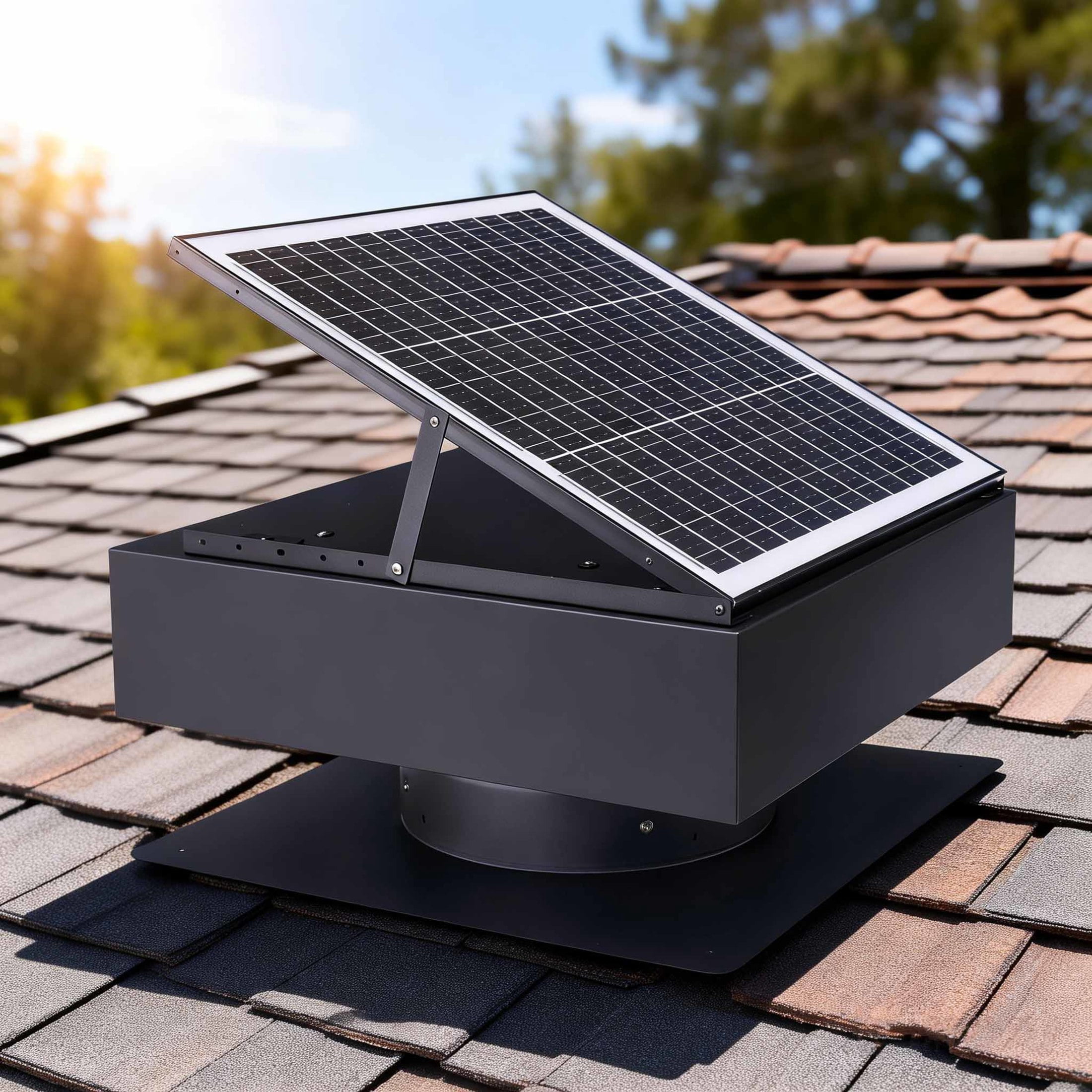 Noble House 12" Solar Roof Vent Fan, 40W Square Dual Power Attic Exhaust Fan with 3-Speed Remote, Black