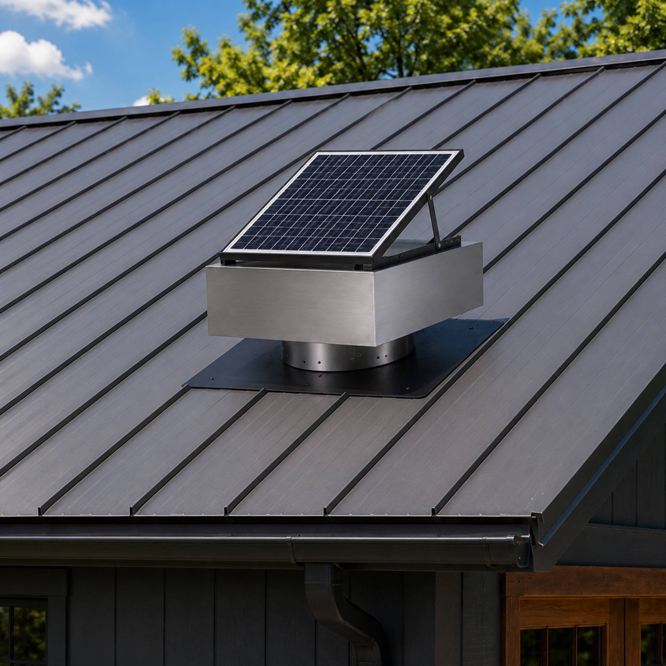 Noble House 12" Steel Solar Roof Vent Fan, 40W Adjustable Dual Power Attic Exhaust Fan with 3-Speed Remote, Gray
