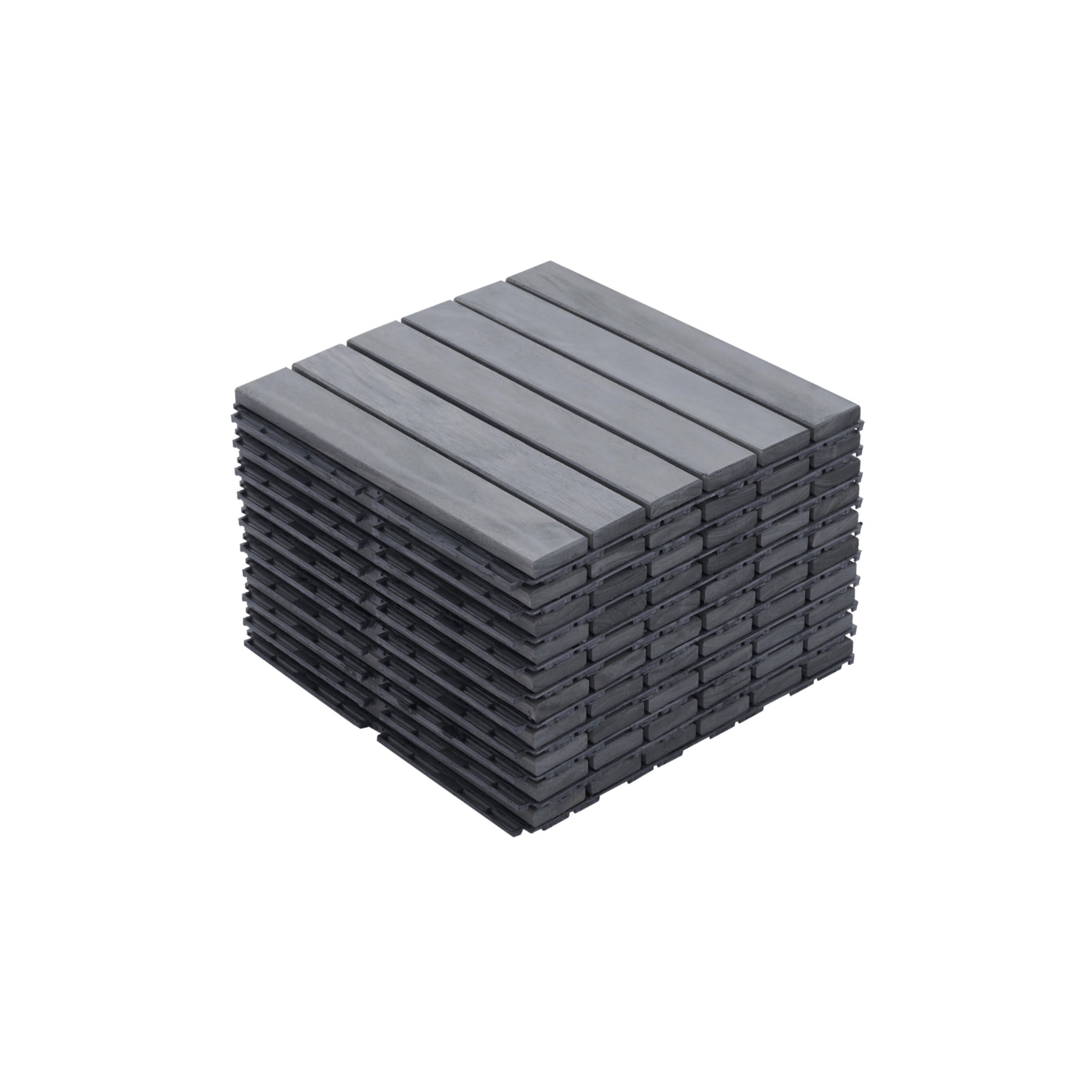 Noble House 12" Striped Acacia Wood Interlocking Square Deck Tiles, Weather Resistant Outdoor Flooring, Gray, 10 PCS