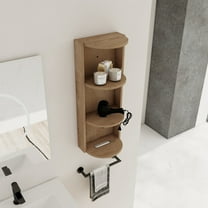 Noble House 12" Wall-Mounted Bathroom Storage Rack, Plywood 3-Tier Floating Organizer, Compact Design, Imitative Oak