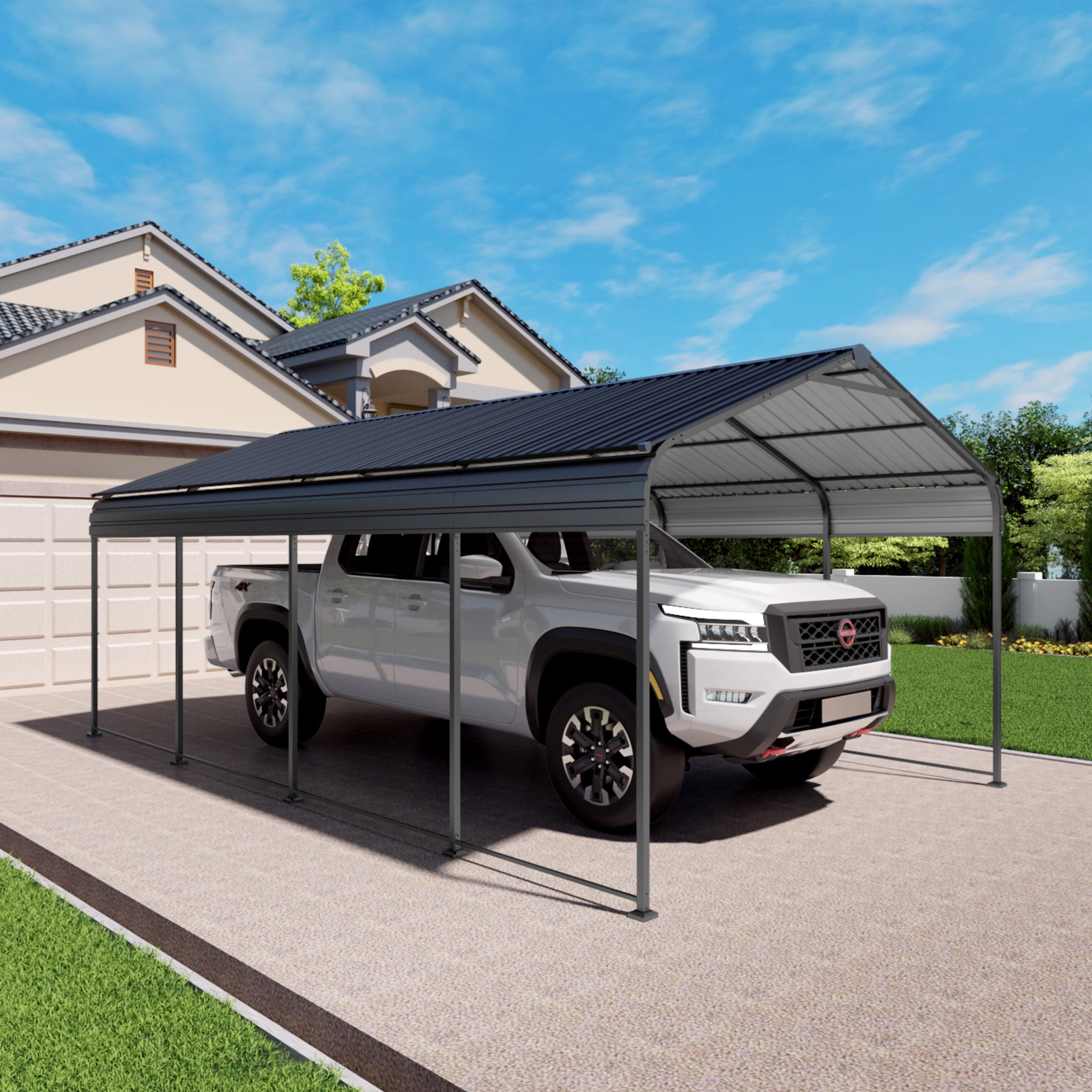 Noble House 12 x 20 FT Heavy Duty Metal Carport with Galvanized Steel Roof, Reinforced Base, Anthracite