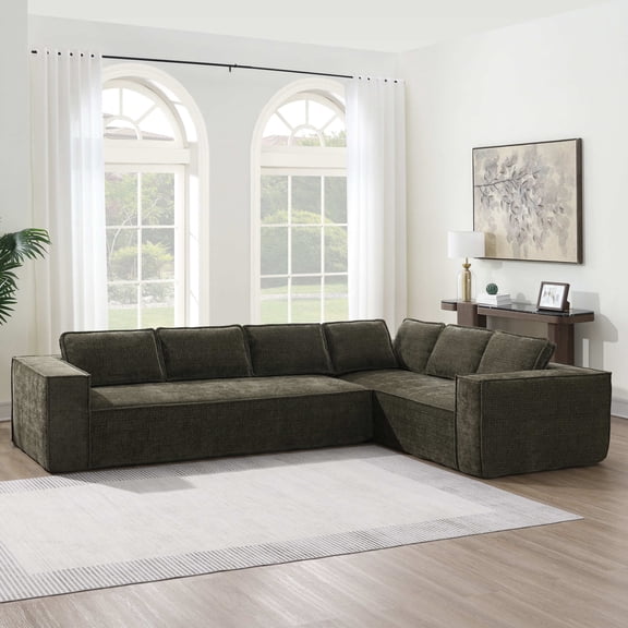 Noble House 129.5" Modular L-Shaped Sectional Sofa, Modern Chenille Cloud Couch Set for Living Room, Green