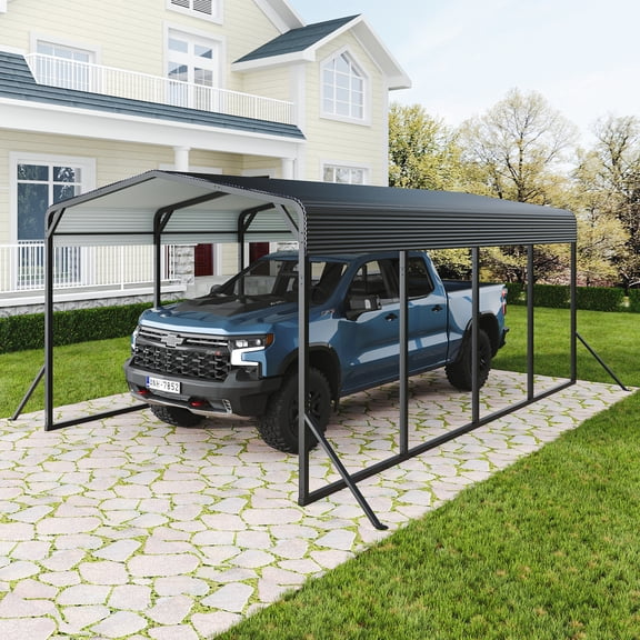 Noble House 12x20FT Metal Carport with Reinforced Base, Outdoor Garage Shelter for Cars, Boats, and Trucks, Black